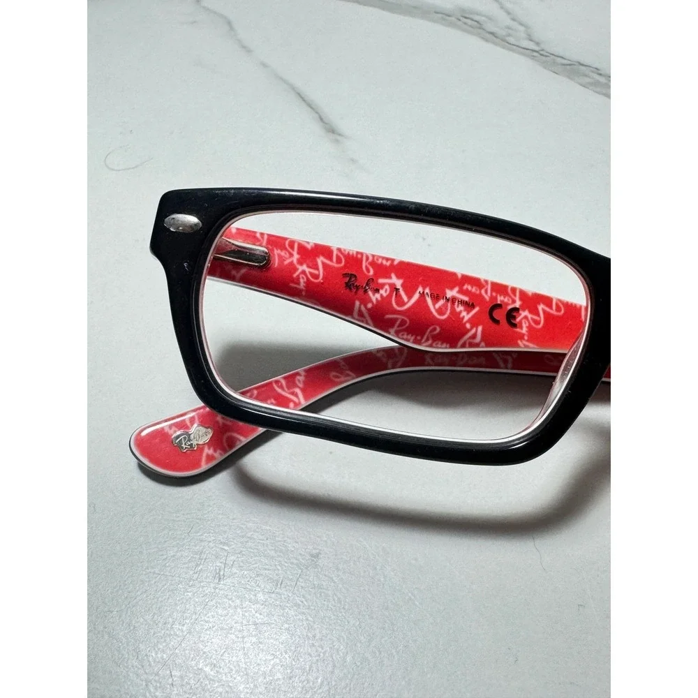 Ray-Ban RB 5206 2479 Black Red Logo Rectangular Eyeglasses Frame 52-18-140 AS IS